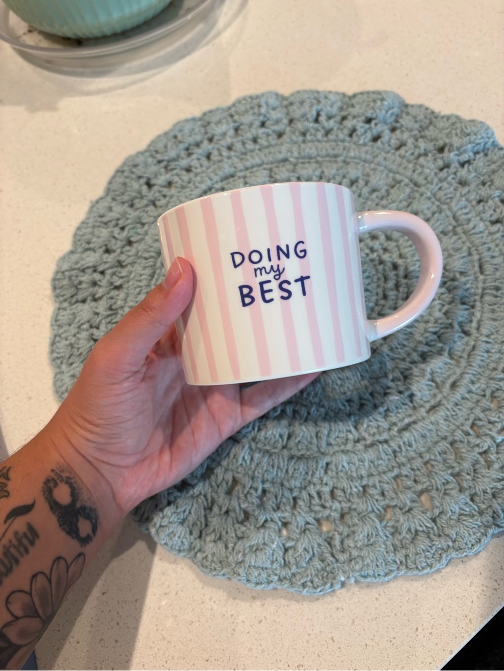 Target Pink and White Stripe "Doing My Best" Ceramic Mug